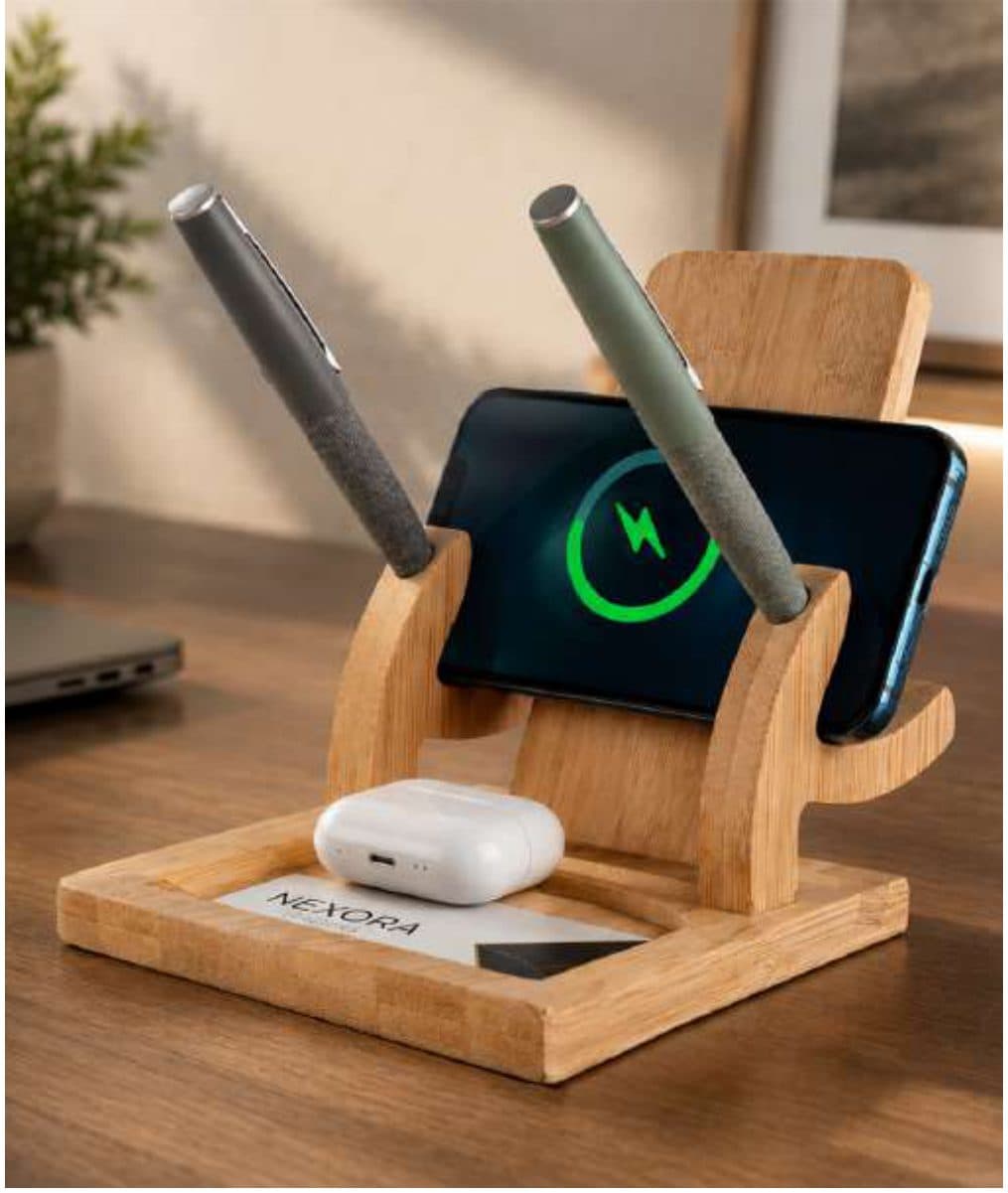 Wireless Lounge Bamboo Desk Organiser